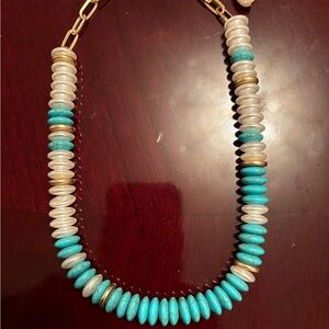 LOFT Turquoise and Cream Beaded Necklace